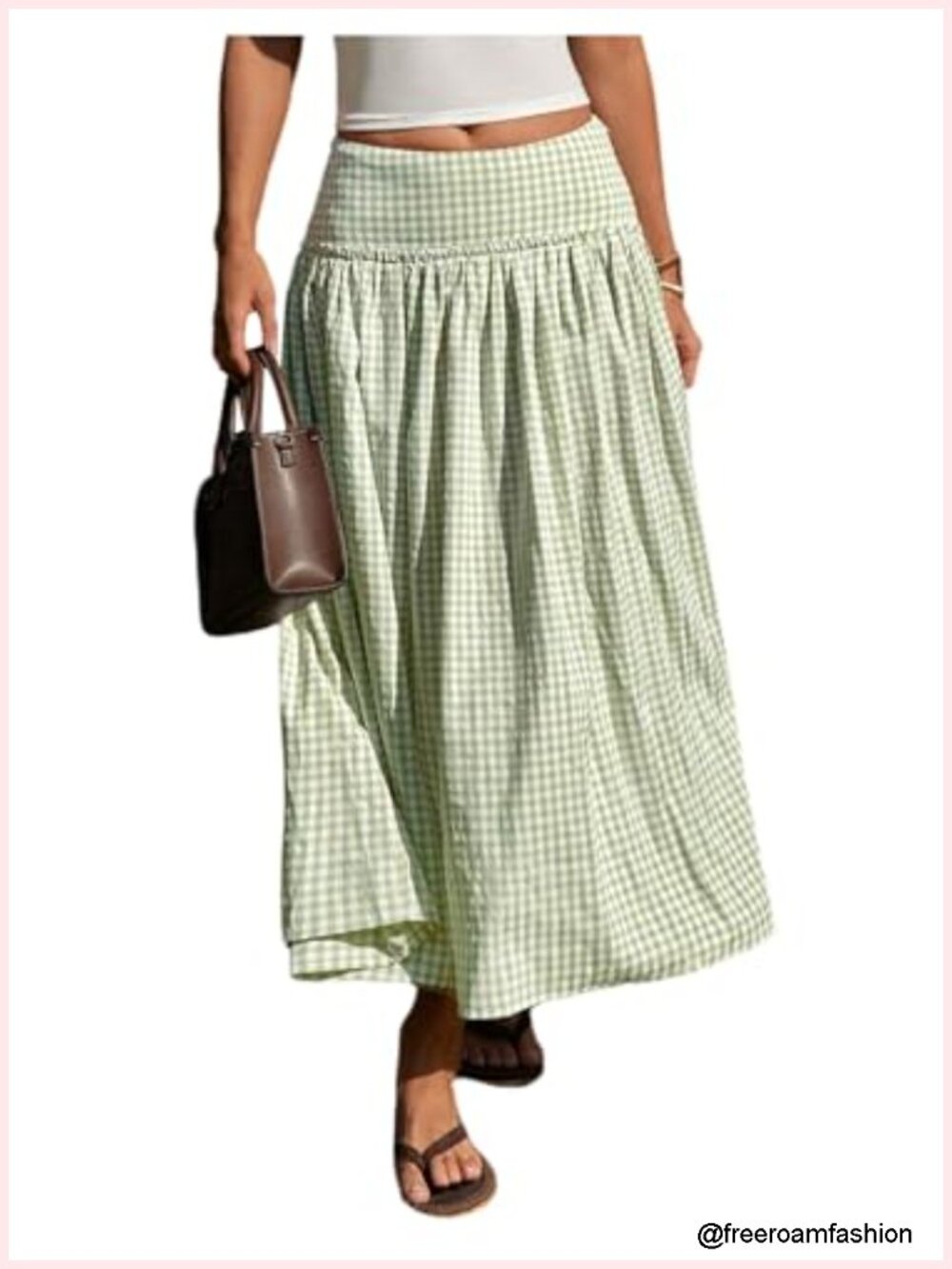 Women's Plaid Gingham Maxi Skirt High Waist Flowy Long Skirt